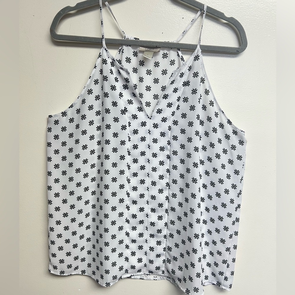 LOFT White and Black Floral-Print Spaghetti-Strap Camisole